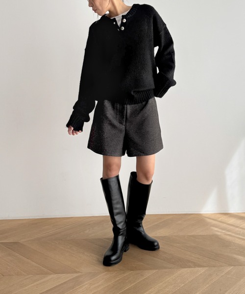 CANAL JEAN（キャナルジーン）の「El mar　ヘンリーネックオーバーニット（ニット/セーター・レディース・オートミール/ブラック/グレー・ONE SIZE）」の9枚目の写真