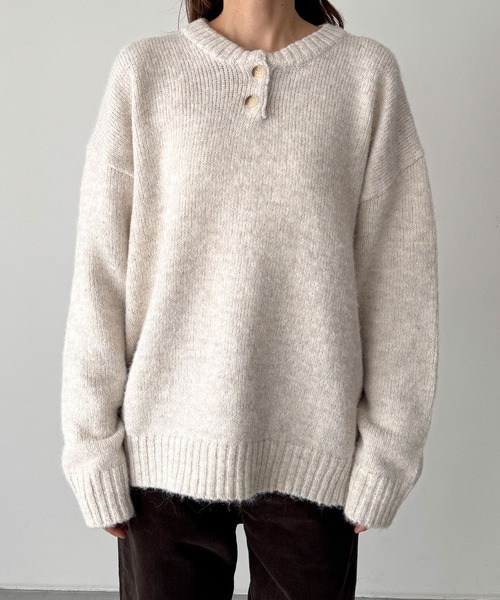 CANAL JEAN（キャナルジーン）の「El mar　ヘンリーネックオーバーニット（ニット/セーター・レディース・オートミール/ブラック/グレー・ONE SIZE）」の13枚目の写真