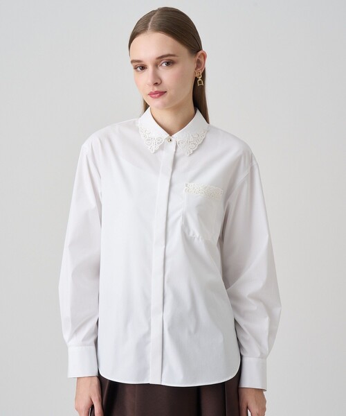 新品タグ付き❢ANAYI　ブラウス　長袖　シャツ　アナイ セール】 【Eternal Line 2024】コンパクトコットン刺繍衿 ブラウス