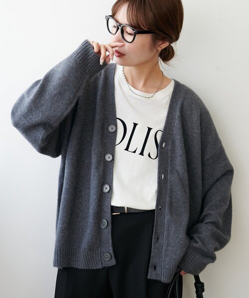 ユニセックス】フォックスブレンドVネッククロップドカーディガン