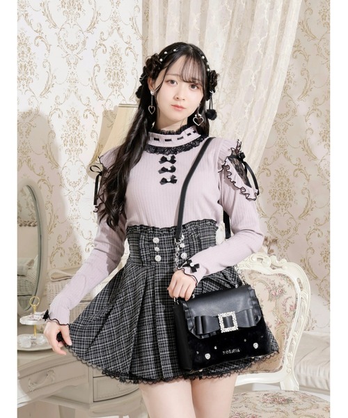NOEMIE(ノエミー)の「お嬢さんビジューリボンフリルフラップショルダーファーバッグ(ショルダーバッグ・レディース・オフホワイト/ブラック/ピンク・ONE SIZE)」の12枚目の写真