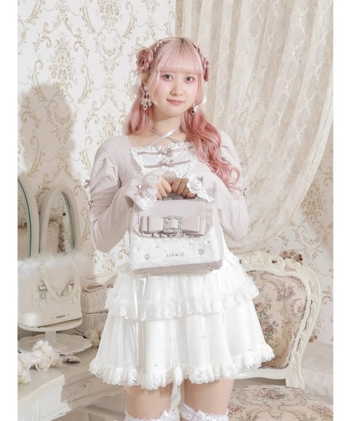 NOEMIE(ノエミー)の「お嬢さんビジューリボンフリルフラップショルダーファーバッグ(ショルダーバッグ・レディース・オフホワイト/ブラック/ピンク・ONE SIZE)」の14枚目の写真