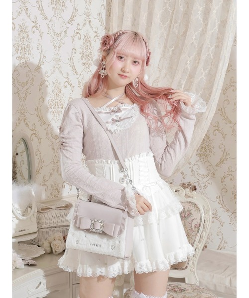 NOEMIE(ノエミー)の「お嬢さんビジューリボンフリルフラップショルダーファーバッグ(ショルダーバッグ・レディース・オフホワイト/ブラック/ピンク・ONE SIZE)」の15枚目の写真