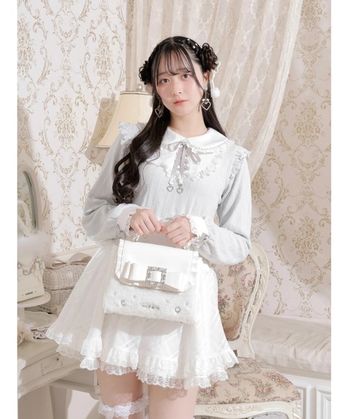 NOEMIE(ノエミー)の「お嬢さんビジューリボンフリルフラップショルダーファーバッグ(ショルダーバッグ・レディース・オフホワイト/ブラック/ピンク・ONE SIZE)」の17枚目の写真