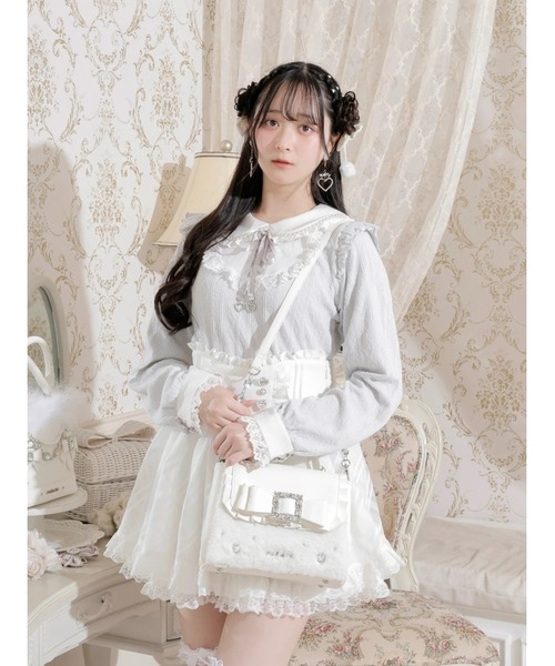 NOEMIE(ノエミー)の「お嬢さんビジューリボンフリルフラップショルダーファーバッグ(ショルダーバッグ・レディース・オフホワイト/ブラック/ピンク・ONE SIZE)」の18枚目の写真