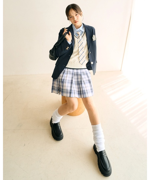 LOVETOXIC（ラブトキシック）の「【卒服・セレモニー】チェック柄プリーツスカパン（スーツスカート・キッズ・ブラック/アイボリー/ベージュ/ネイビー・L:160cm/M:150cm）」の5枚目の写真