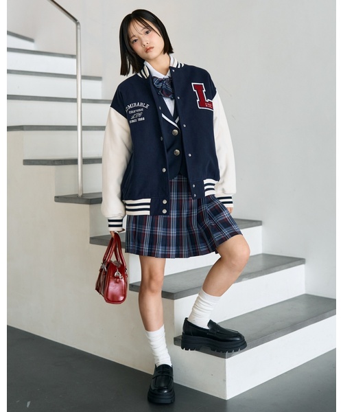 LOVETOXIC（ラブトキシック）の「【卒服・セレモニー】チェック柄プリーツスカパン（スーツスカート・キッズ・ブラック/アイボリー/ベージュ/ネイビー・L:160cm/M:150cm）」の8枚目の写真