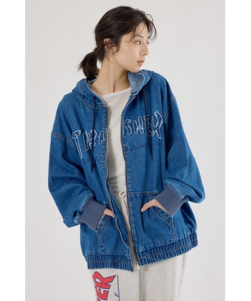 RODEO CROWNS WIDE BOWL（ロデオクラウンズワイドボウル）の「THRASHER デニムフードブルゾン（ブルゾン・レディース・ブラウン/ブルー/ブラック・FREE）」の3枚目の写真
