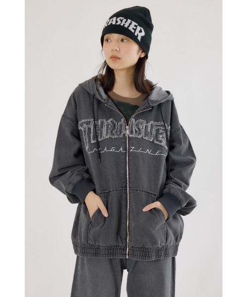 RODEO CROWNS WIDE BOWL（ロデオクラウンズワイドボウル）の「THRASHER デニムフードブルゾン（ブルゾン・レディース・ブラウン/ブルー/ブラック・FREE）」の10枚目の写真