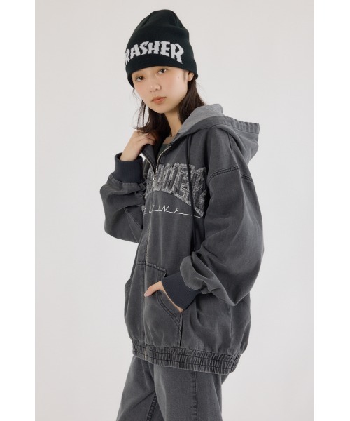 RODEO CROWNS WIDE BOWL（ロデオクラウンズワイドボウル）の「THRASHER デニムフードブルゾン（ブルゾン・レディース・ブラウン/ブルー/ブラック・FREE）」の11枚目の写真