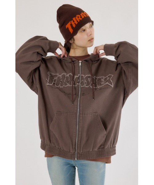 RODEO CROWNS WIDE BOWL（ロデオクラウンズワイドボウル）の「THRASHER デニムフードブルゾン（ブルゾン・レディース・ブラウン/ブルー/ブラック・FREE）」の4枚目の写真