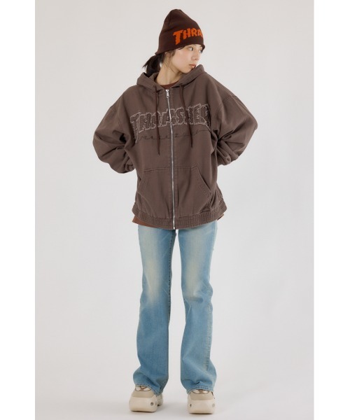 RODEO CROWNS WIDE BOWL（ロデオクラウンズワイドボウル）の「THRASHER デニムフードブルゾン（ブルゾン・レディース・ブラウン/ブルー/ブラック・FREE）」の7枚目の写真