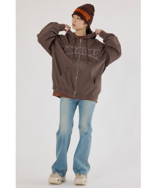 RODEO CROWNS WIDE BOWL（ロデオクラウンズワイドボウル）の「THRASHER デニムフードブルゾン（ブルゾン・レディース・ブラウン/ブルー/ブラック・FREE）」の8枚目の写真