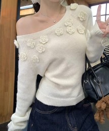 立体花ニットプルオーバー