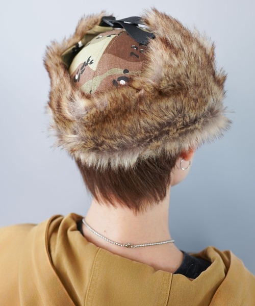 SPINNS（スピンズ）の「2WAYコットンフライトキャップ/防寒/耳当て付き/カモフラージュ柄/ユニセックス（キャップ・メンズ・ベージュ/グリーン系その他/ブラック/ベージュ系その他・ONESIZE）」の14枚目の写真