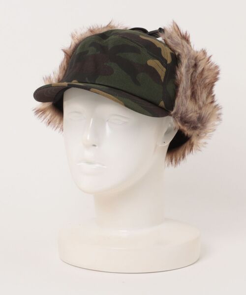 SPINNS（スピンズ）の「2WAYコットンフライトキャップ/防寒/耳当て付き/カモフラージュ柄/ユニセックス（キャップ・メンズ・ベージュ/グリーン系その他/ブラック/ベージュ系その他・ONESIZE）」の16枚目の写真
