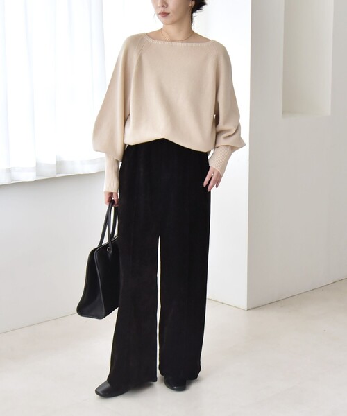 カランシエル（quaranciel）/quaranciel:〈洗濯機可能〉ポリエステル ベロア ピンタック イージー ワイド パンツ quaranciel:〈洗濯機可能〉ポリエステル ベロア ピンタック イージー