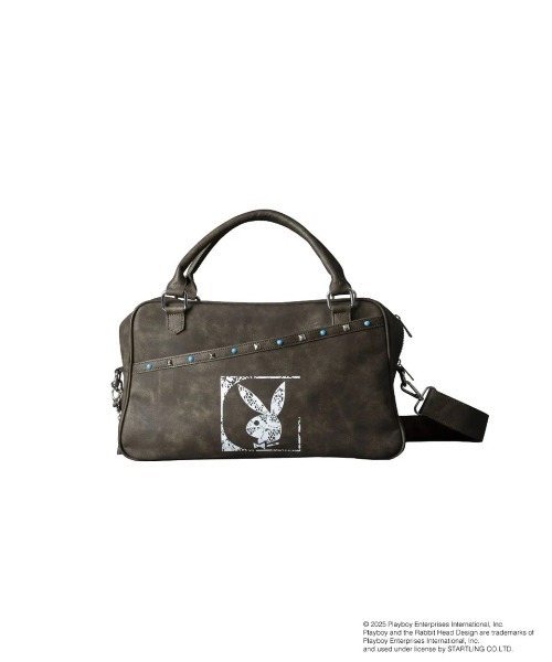 VI E DIT(ヴィエディット)の「PLAYBOY Boston Bag/プレイボーイスクールバッグ(ショルダーバッグ・メンズ・ブラック/グレー・FREE)」の2枚目の写真