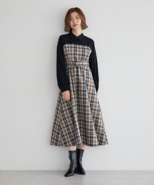YECCA VECCA(イェッカヴェッカ)の「チェック柄ベアドッキングワンピース(ワンピース・レディース・その他5/チェック・FREE)」の3枚目の写真