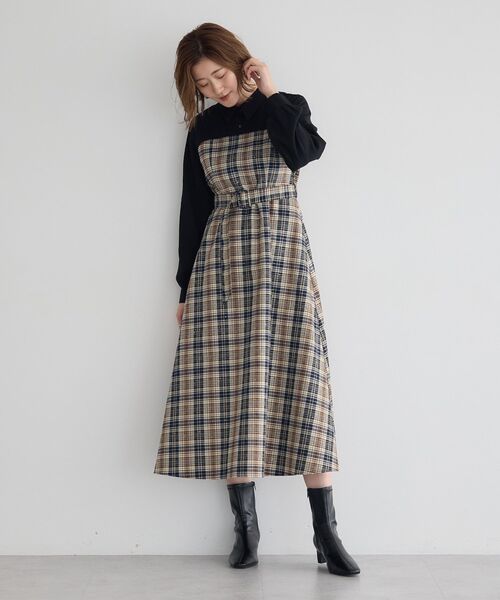 YECCA VECCA(イェッカヴェッカ)の「チェック柄ベアドッキングワンピース(ワンピース・レディース・その他5/チェック・FREE)」の4枚目の写真