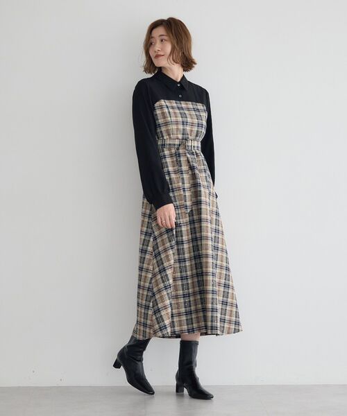 YECCA VECCA(イェッカヴェッカ)の「チェック柄ベアドッキングワンピース(ワンピース・レディース・その他5/チェック・FREE)」の5枚目の写真