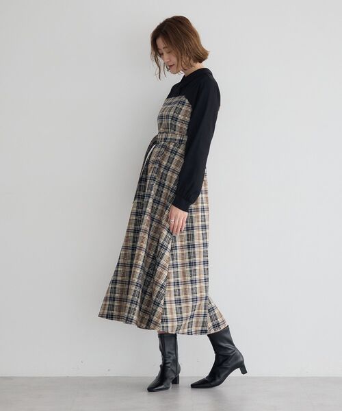 YECCA VECCA(イェッカヴェッカ)の「チェック柄ベアドッキングワンピース(ワンピース・レディース・その他5/チェック・FREE)」の6枚目の写真