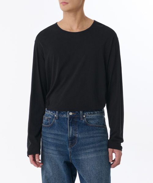 リラックスドライトウェイトCRスcoopネック長袖Tシャツ[ブラック]（T