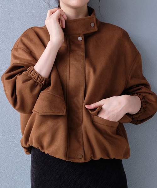 STYLEBLOCK（スタイルブロック）の「スタンドカラースエードブルゾン（その他アウター・レディース・ブラック/ブラウン/ベージュ・FREE）」の3枚目の写真