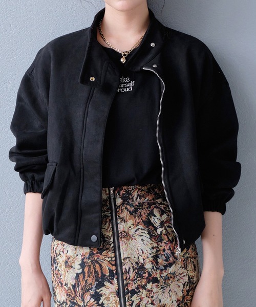 STYLEBLOCK（スタイルブロック）の「スタンドカラースエードブルゾン（その他アウター・レディース・ブラック/ブラウン/ベージュ・FREE）」の2枚目の写真