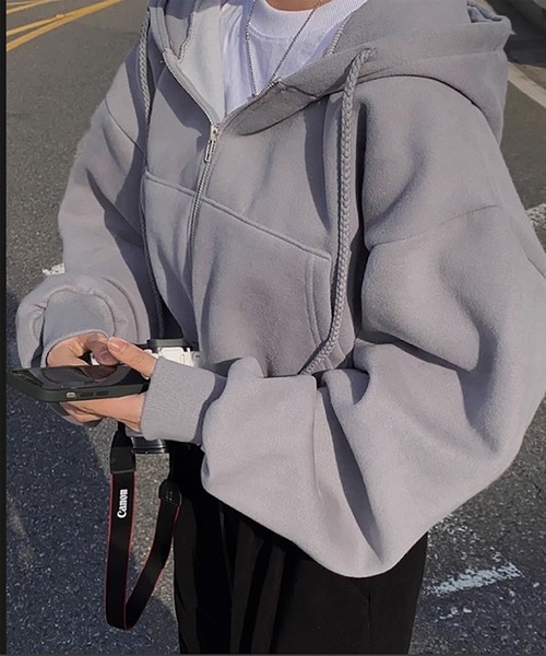 Girly Doll(ガーリードール)の「フード付きパーカー(パーカー・レディース・ネイビー/グレー・F)」の1枚目の写真