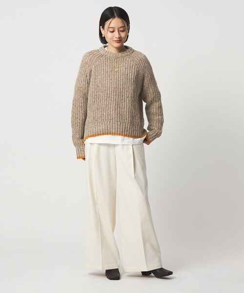 A DAY IN THE LIFE UNITED ARROWS（アデイインザライフユナイテッドアローズ）の「アゼ ネップ バイカラー ハイネックニット ＜A DAY IN THE LIFE＞（ニット/セーター・レディース・ダークグリーン/オフホワイト/ベージュ/ライトグレー・FREE）」の9枚目の写真