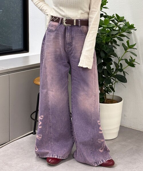 CIAOPANIC（チャオパニック）の「リボン抜染プリントデニムパンツ（デニムパンツ・レディース・ブルー/キャメル/パープル・X-SMALL/SMALL/MEDIUM）」の13枚目の写真