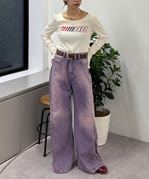 CIAOPANIC（チャオパニック）の「リボン抜染プリントデニムパンツ（デニムパンツ・レディース・ブルー/キャメル/パープル・X-SMALL/SMALL/MEDIUM）」の16枚目の写真