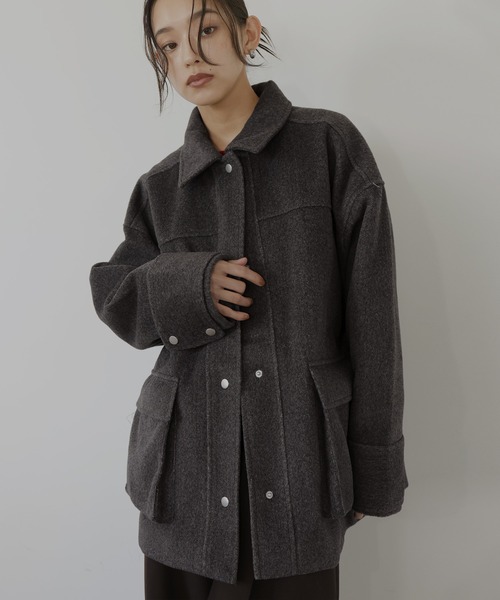 hellam（へラム）の「モッサミドルカバーオール（テーラードジャケット・レディース・チャコール/イエロー/グリーン/アイボリー・FREE）」の6枚目の写真