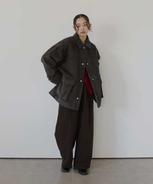 hellam（へラム）の「モッサミドルカバーオール（テーラードジャケット・レディース・チャコール/イエロー/グリーン/アイボリー・FREE）」の7枚目の写真