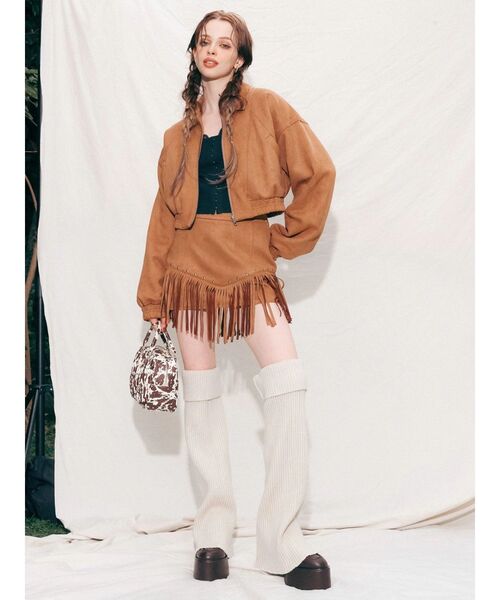 EVRIS（エヴリス）の「フェイクスウェードフリンジスタッズミニスカート【セットアップ着用可能】（スカート・レディース・ブラック/ブラウン・MEDIUM/SMALL）」の6枚目の写真