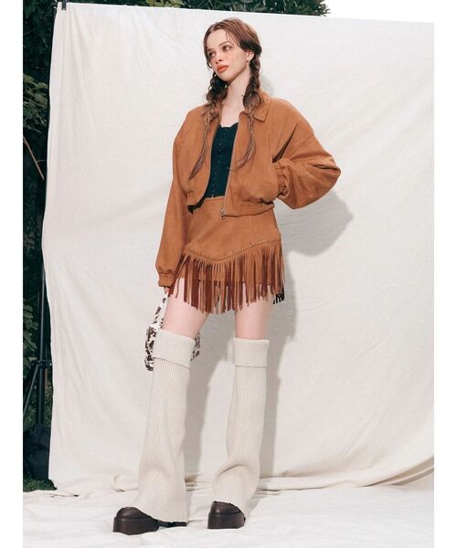 EVRIS（エヴリス）の「フェイクスウェードフリンジスタッズミニスカート【セットアップ着用可能】（スカート・レディース・ブラック/ブラウン・MEDIUM/SMALL）」の7枚目の写真