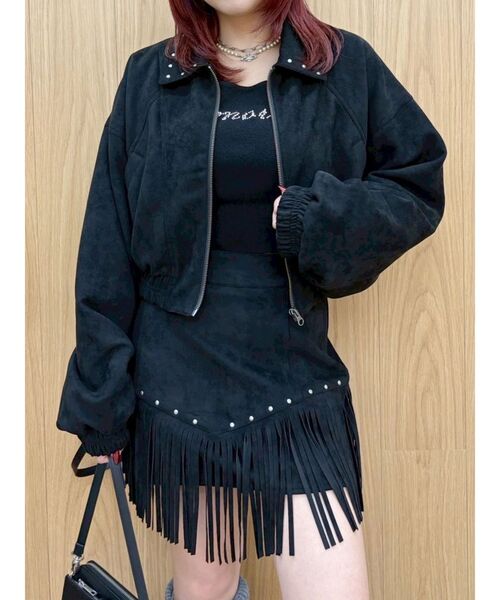 EVRIS（エヴリス）の「フェイクスウェードフリンジスタッズミニスカート【セットアップ着用可能】（スカート・レディース・ブラック/ブラウン・MEDIUM/SMALL）」の15枚目の写真