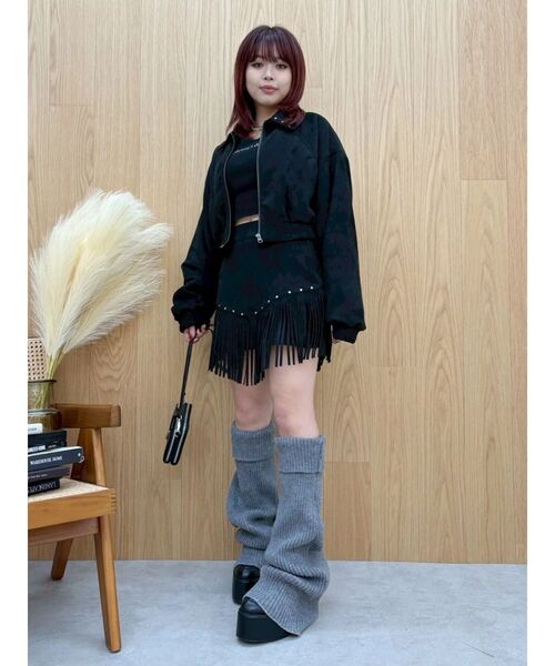 EVRIS（エヴリス）の「フェイクスウェードフリンジスタッズミニスカート【セットアップ着用可能】（スカート・レディース・ブラック/ブラウン・MEDIUM/SMALL）」の8枚目の写真