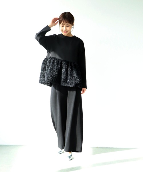 Jines（ジネス）の「ハイウエストワイドカーブパンツ（その他パンツ・レディース・ブラック/グレー・38）」の9枚目の写真