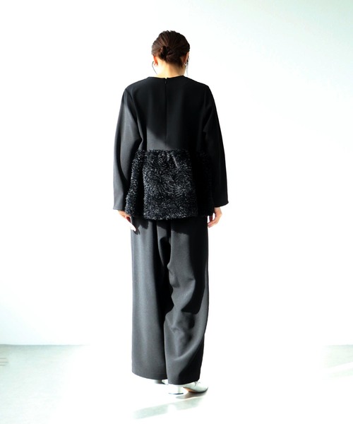 Jines（ジネス）の「ハイウエストワイドカーブパンツ（その他パンツ・レディース・ブラック/グレー・38）」の6枚目の写真