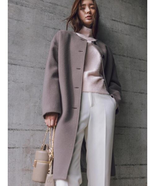 セール】【宮本茉由着用】ウールメルトンノーカラーロングコート