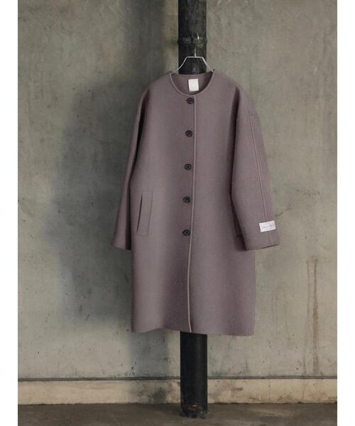 ドゥロワー⭐︎ウールメルトン　ノーカラーコート ドゥロワー メルトンウール ノーカラーコート 黒 Drawer（ロングコート