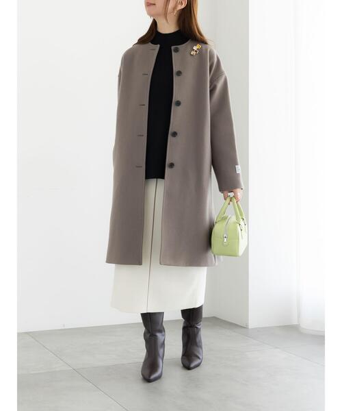 セール】【宮本茉由着用】ウールメルトンノーカラーロングコート