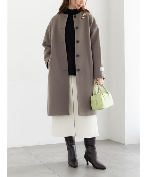 セール】【宮本茉由着用】ウールメルトンノーカラーロングコート