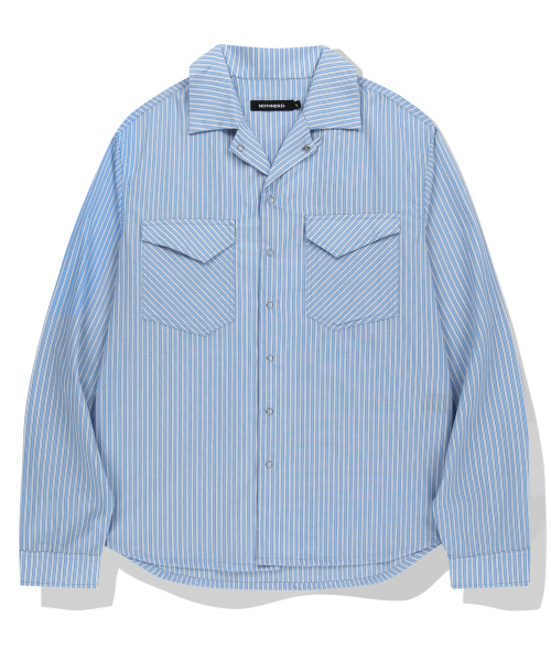 NOT4NERD(ノットフォーナード)の「Relaxed Stripe Open Collar Shirt - Blue(シャツ/ブラウス・レディース・その他・MEDIUM/LARGE/X-LARGE)」の1枚目の写真