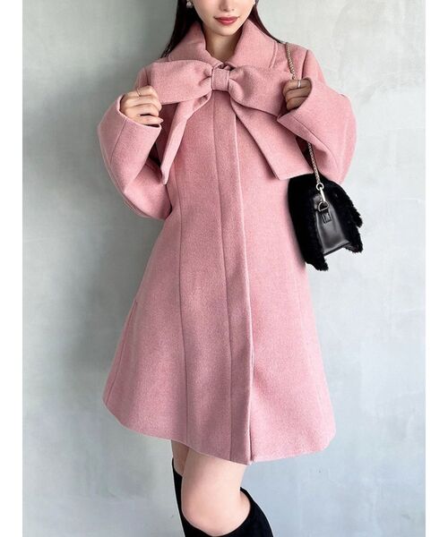 RESEXXY（リゼクシー）の「【追加生産分】ビッグリボンミディコート（その他アウター・レディース・チャコールグレー/ピンク/アイボリー・FREE）」の3枚目の写真