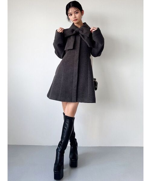 RESEXXY（リゼクシー）の「【追加生産分】ビッグリボンミディコート（その他アウター・レディース・チャコールグレー/ピンク/アイボリー・FREE）」の18枚目の写真