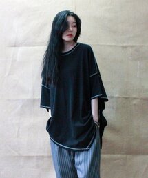 DEMARC（ドゥマーク）の「男女共用アンバランス半袖オーバーサイズTシャツver.2ブラック（Tシャツ/カットソー）」