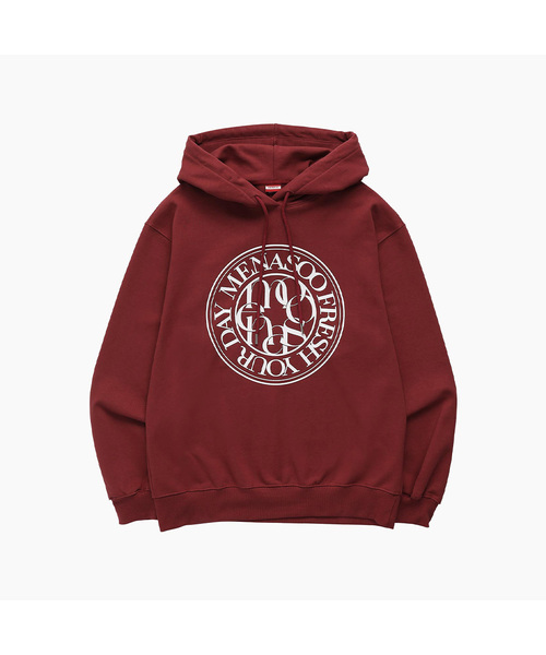 MENASOO(ミナス)の「UNISEX CIRCLE LOGO HOODIE_RED(パーカー・レディース・レッド・1/2)」の1枚目の写真